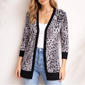 Chico's Soft Leopard Leo Cardigan, Long Line Mesh Animal‎ Print, Size 1